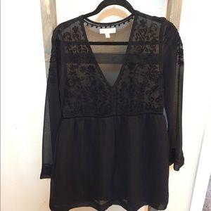 Anthropologie black overlay embroidered dress